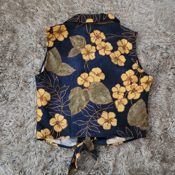 Vintage Tommy Bahama Floral Tie-Front Sleeveless Blouse Blue 100% Silk Size 10 - Picture 5 of 7